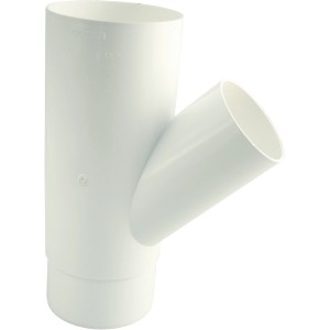 Weißer Marley Rohrabzweig 45 Grad DN 105/75 für Kunststoff-Dachrinnen.