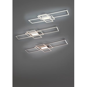 Dimmbare Trio LED-Deckenleuchte Irvine, 60W, Nickel matt, mit geometrischem Design.