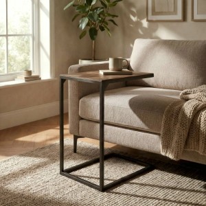 DELUKE Beistelltisch MARIT Eckig 45x35x61cm Holz Braun Kleiner Tisch Couchtisch für Wohnzimmer