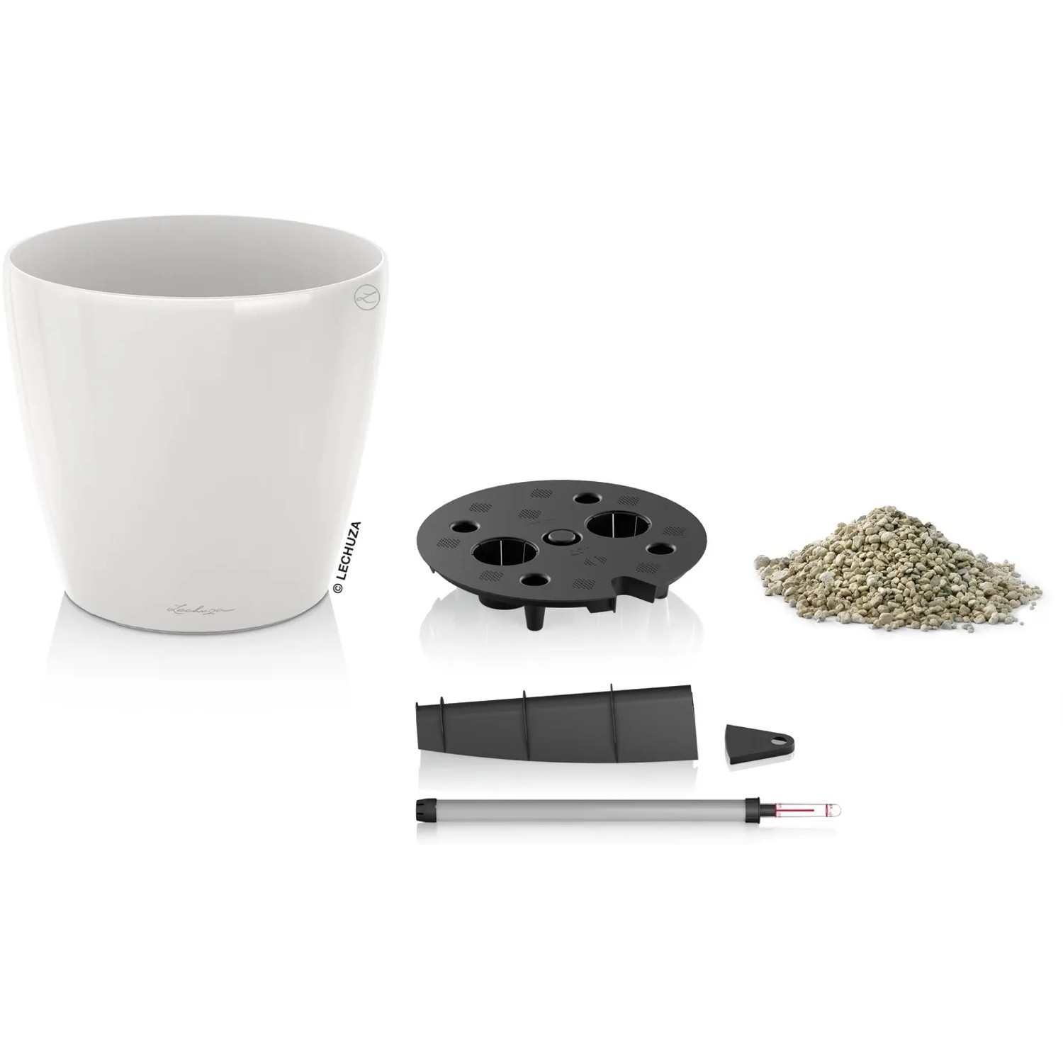 Lechuza Classico Premium Pflanzgefäß, Ø 60cm, weiß hochglanz, mit Bewässerungssystem und Zubehör.