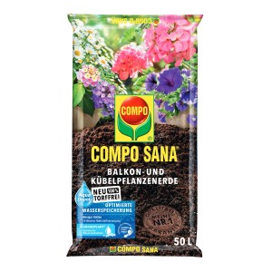 Sack Compo Sana Balkon- und Kübelpflanzenerde, torffrei, 50 l. Spezialerde für Balkon- und Terrassenpflanzen.