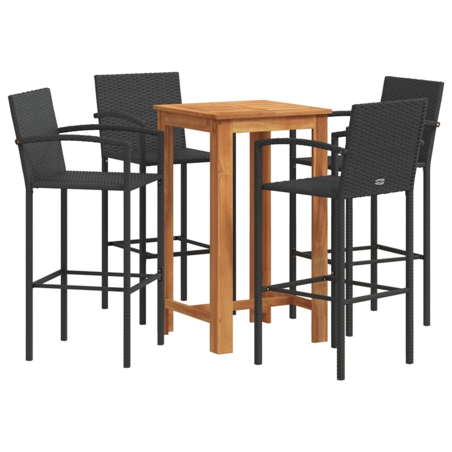 vidaXL 5-Tlg Gartenbar-Set Schwarz Massivholz Akazie und Poly Rattan 3295276