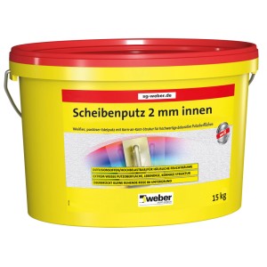 Gelber Eimer Weber Scheibenputz 2 mm für Innen, pastös, 15 kg.