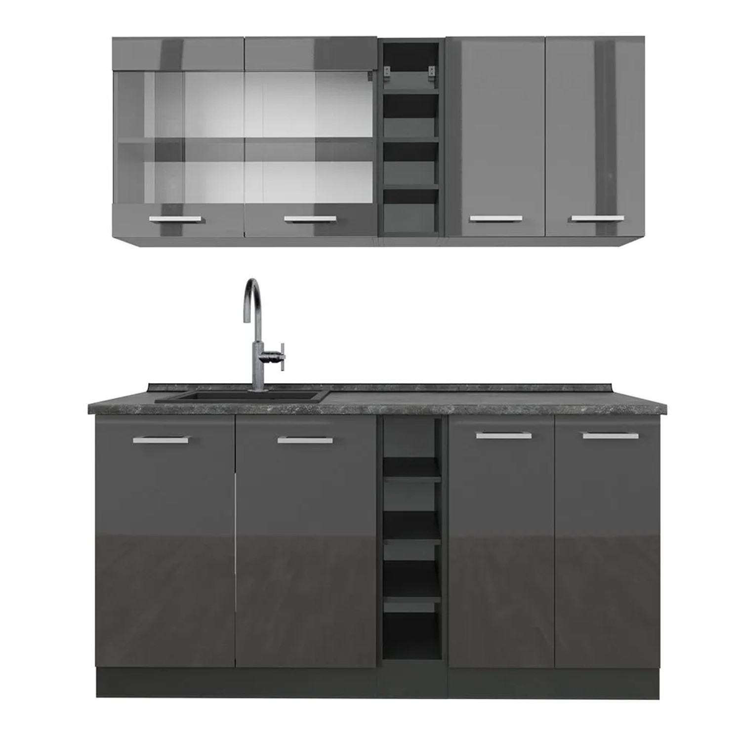 Vicco R-Line Singleküche Anthrazit Hochglanz Anthrazit 160 cm AP Anthrazit ohne E-Geräte