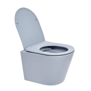 Wand-WC spülrandlos, blau matt, mit SoftClose WC-Sitz. Modernes Hänge-WC für Bad und Gäste-WC.