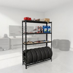 Relaxdays Reifenregal Stahl Schwarz Höhenverstellbar für 6 Reifen mit 3 MDF-Ablagen 180 cm x 120 cm x 40 cm
