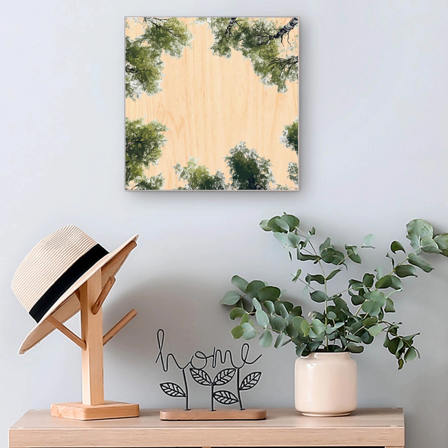 Banjado Schlüsselkasten Holz Waldhimmel, 30x30cm, mit 50 Haken zur Schlüsselaufbewahrung.