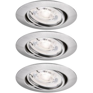 Drei Paulmann LED-Einbaustrahler GU10 Flat mit gebürstetem Eisenrahmen. Schwenkbare Deckenleuchten für Wohnraum.