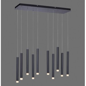 Schwarze, 10-flammige LED-Pendelleuchte Bruno, 89x120cm, für Wohnräume.