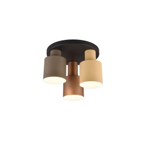 Trio Deckenleuchte Agudo, 3-flammig, Multicolor: Moderne Lampe mit Schirmen in Beige, Braun und Schwarz.