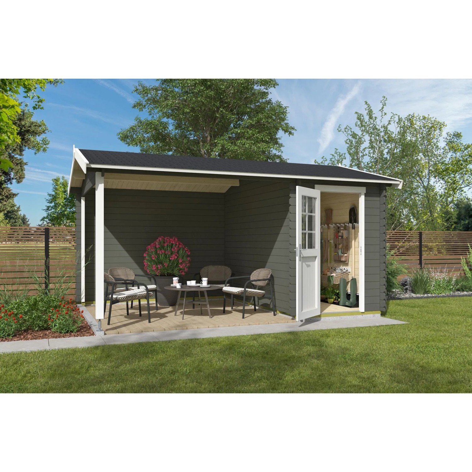 Lasita Gartenhaus Wibo 425 cm x 300 cm Grau-Grün