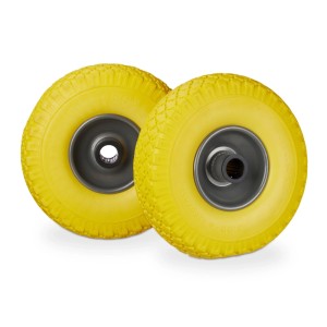 Relaxdays Sackkarrenrad 2er Set Vollgummi Gelb Grau Pannensicher 26 cm x 8,5 cm 1 kg