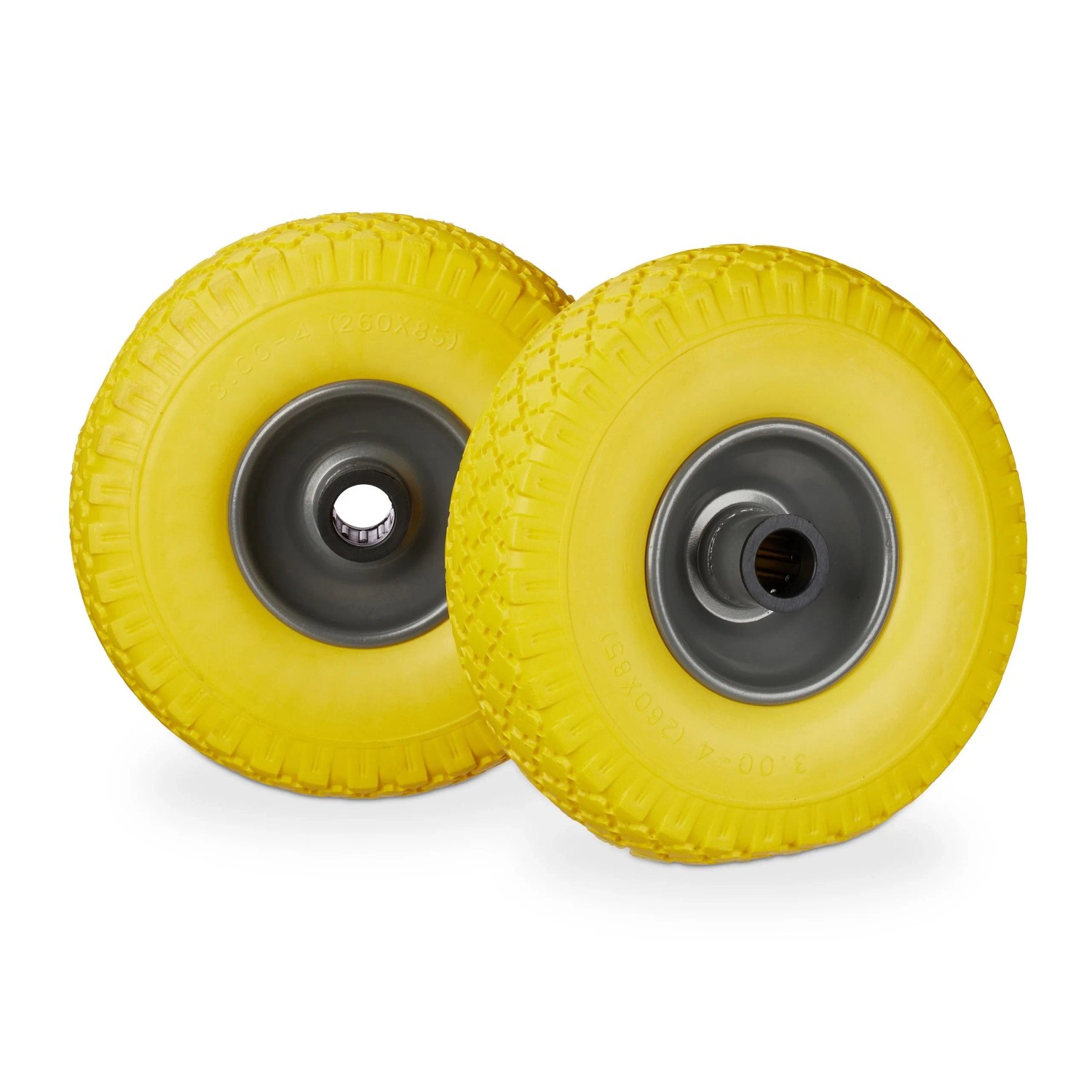 Relaxdays Sackkarrenrad 2er Set Vollgummi Gelb Grau Pannensicher 26 cm x 8,5 cm 1 kg