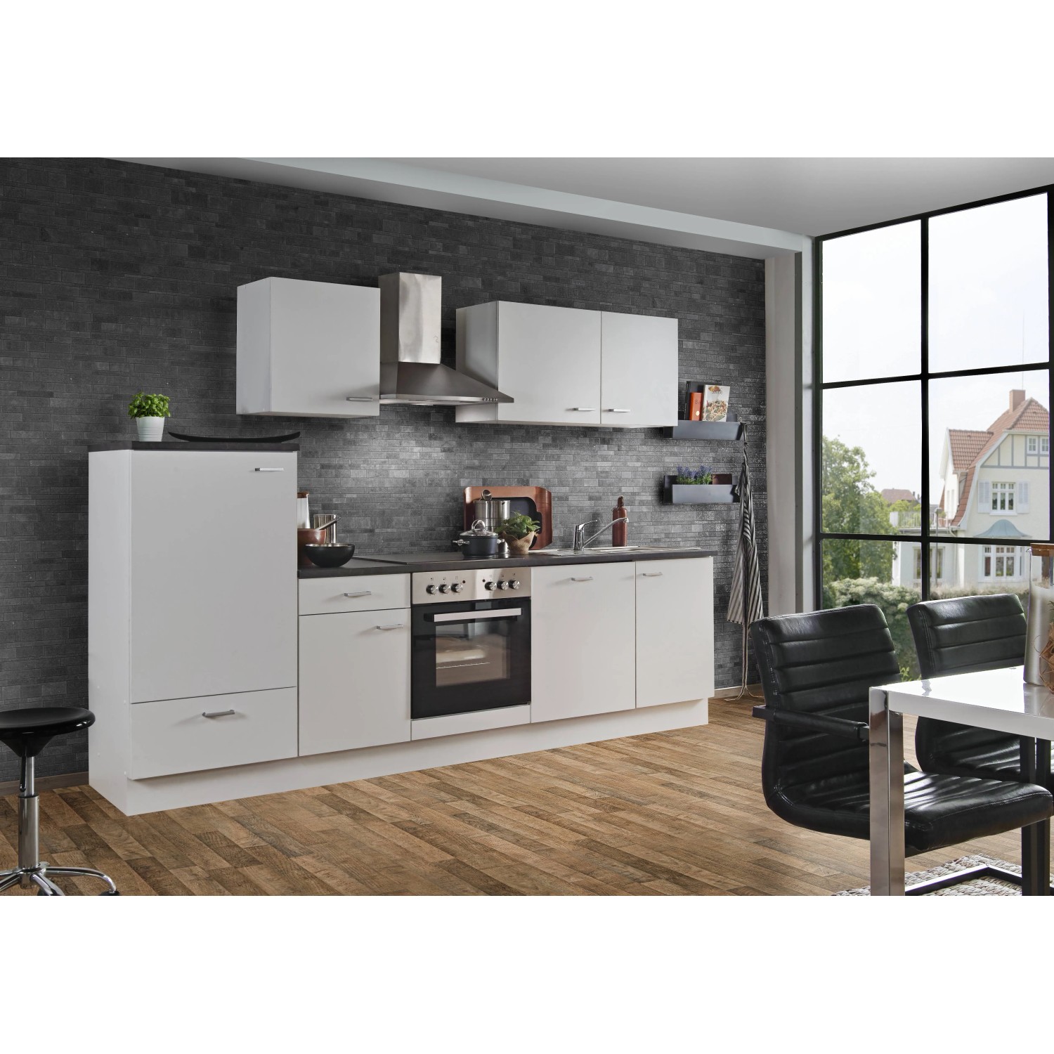 Menke Küchen Küchenzeile White Classic, Küchenzeile mit E-Geräten, Breite 280 cm