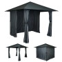 Anthrazitfarbene MCW Pergola J63 mit Dach und vier Seitenwänden als Terrassenüberdachung.