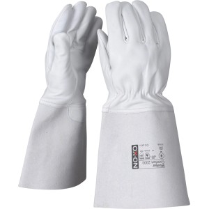 OX-ON Worker Comfort 2303 Handschuhe, weiß-grau, Größe 8, aus Ziegen- und Rindleder für Arbeiten.