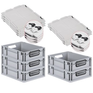 PROREGAL SuperSparSet 5x Eurobox Nextgen Color Mit Scharnierdeckel HxBxT 12x30x40cm 11 Liter Grau Griffe Schwarz Offen Eurobehälter Transportbox