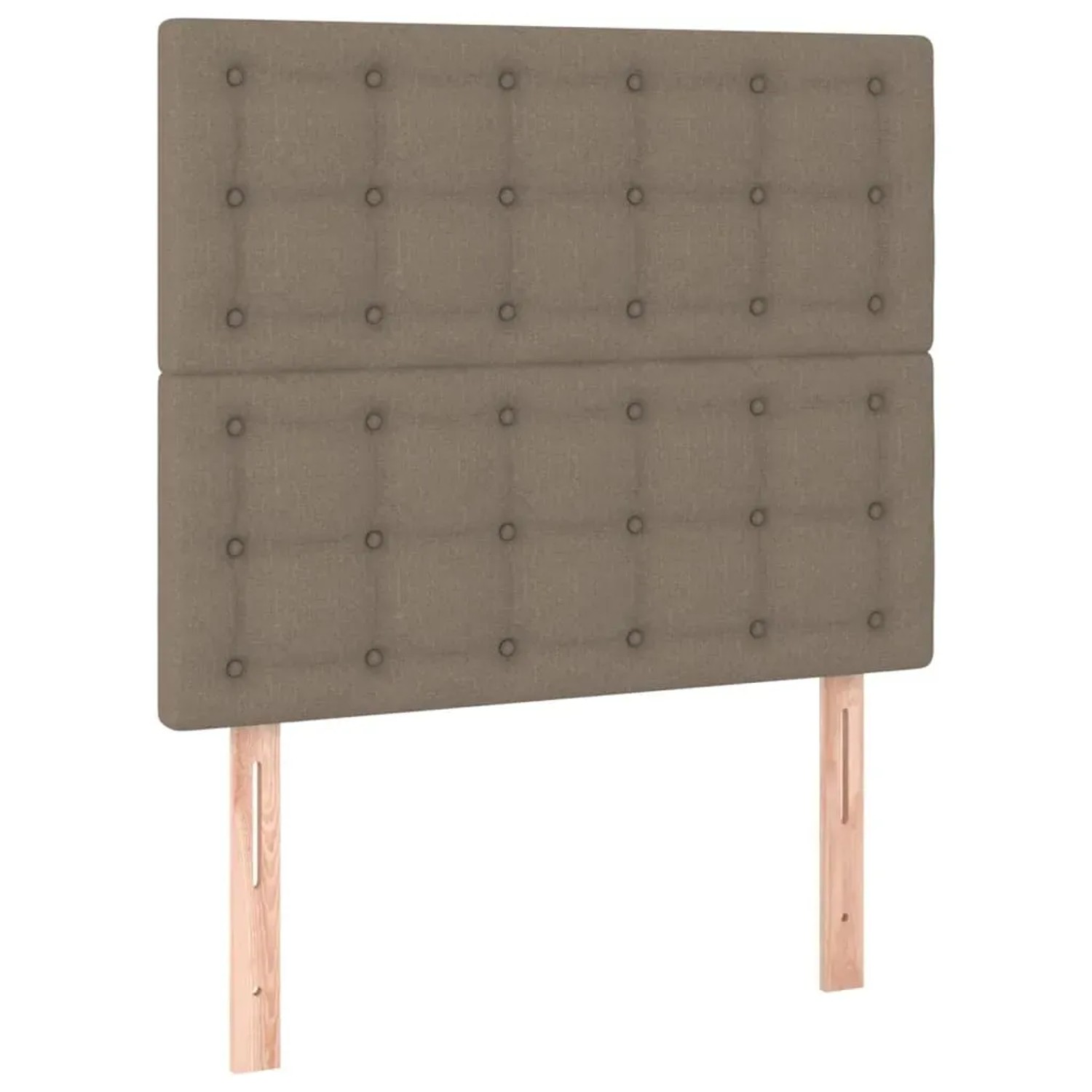 Boxspringbett Kopfteil in Taupe mit Stoffbezug und Knopfheftung.