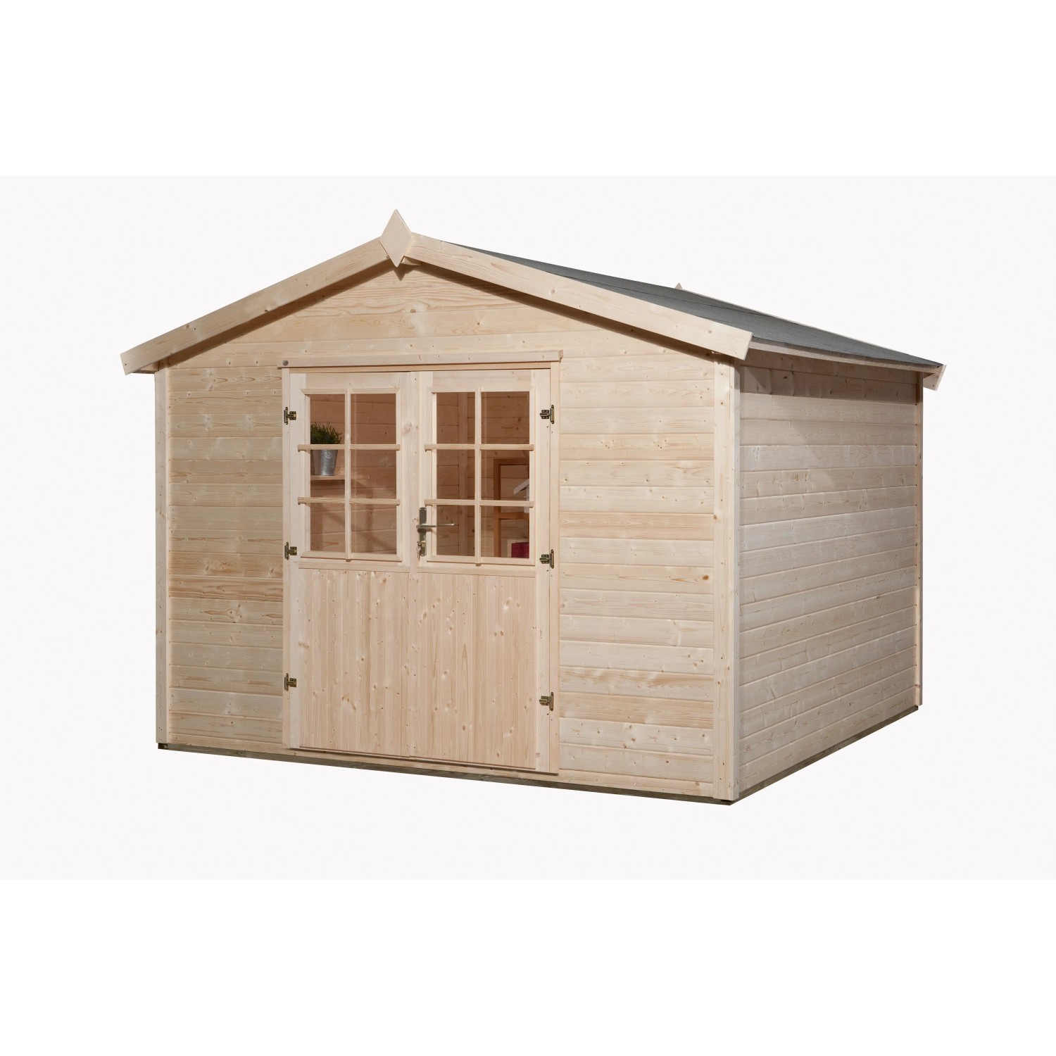 Weka Holz-Gartenhaus Ravenna D Natur, 300x295cm, mit Doppeltür und Satteldach.