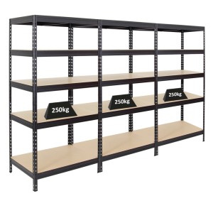 PROREGAL Mega Deal: 3 schwarze Schwerlastregale (180x90x60 cm), Fachlast 250 kg, für Werkstatt & Garage.