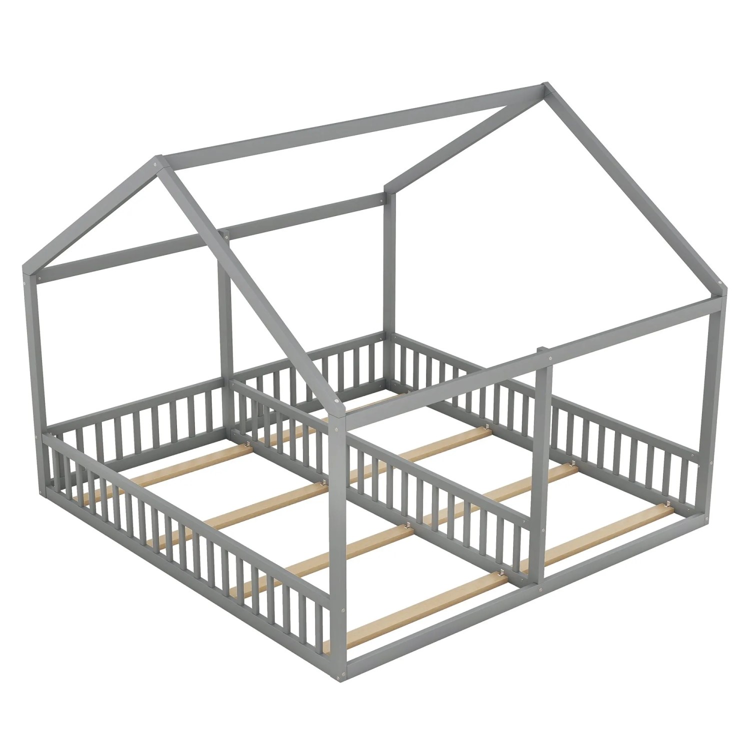 okwish Einzelbetten 90x200 mit 2in1 Funktion Kinderzimmer Grau ohne Matratze