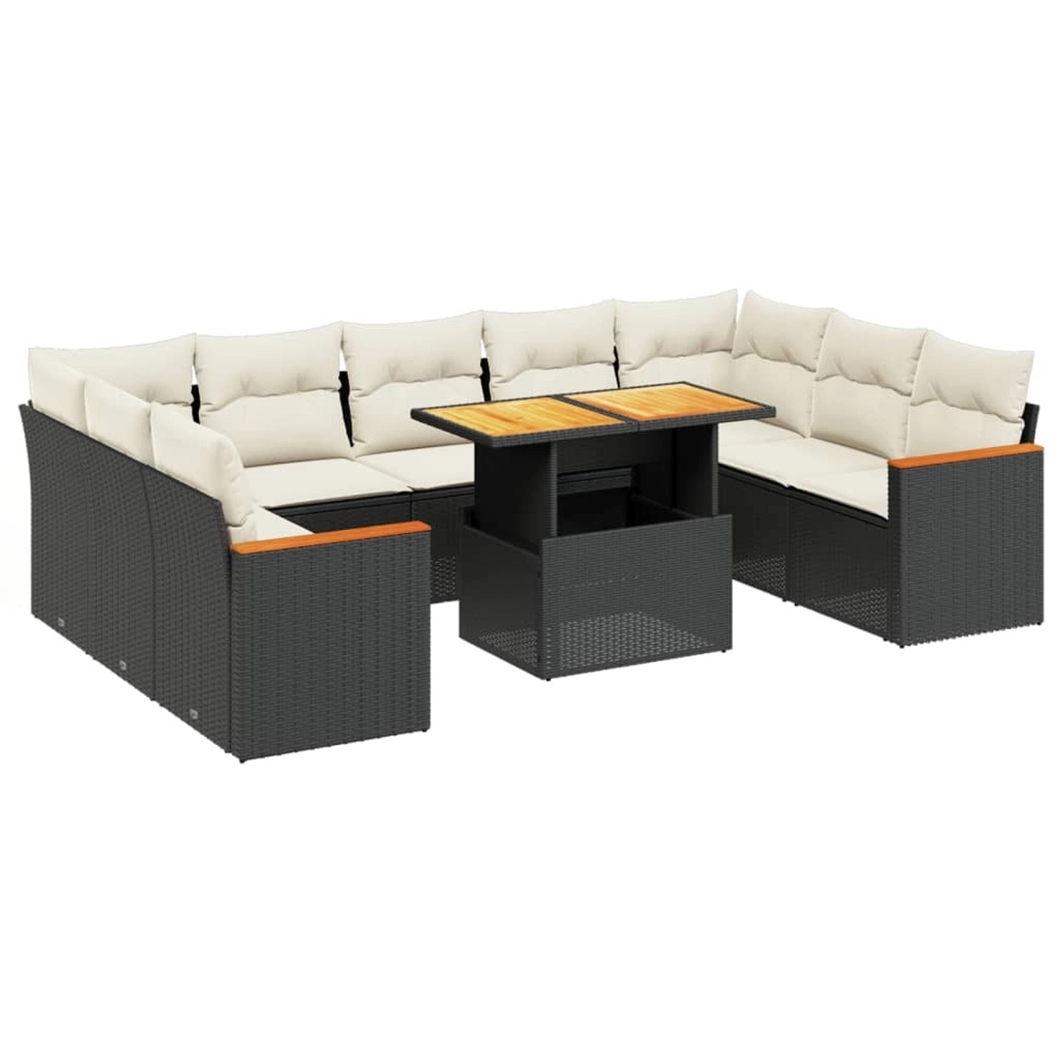vidaXL 10-Tlg Garten-Sofagarnitur mit Kissen Schwarz Poly Rattan 3273219 günstig online kaufen