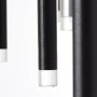Detailaufnahme der 16-flammigen LED-Pendelleuchte Cembalo in Schwarz, Braun und Aluminium.