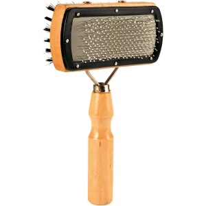 Jollypaw Hundebürste aus Holz, beidseitig mit Borsten und Metallnoppen für Fellpflege.