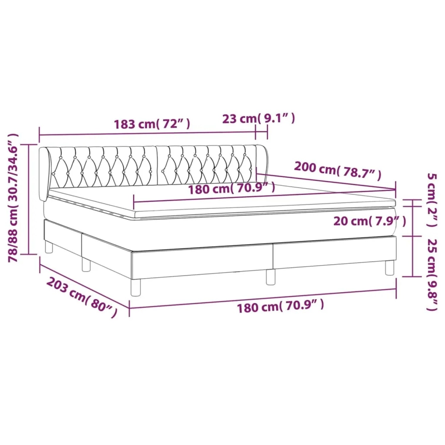 vidaXL Boxspringbett Creme 180x200 cm mit Matratze und Kopfteil, Stoff