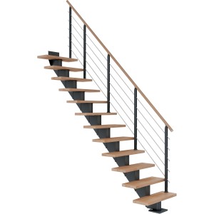 Dolle Mittelholmtreppe Hamburg, Buche Anthrazit, mit geraden Stufen und einseitigem Geländer.
