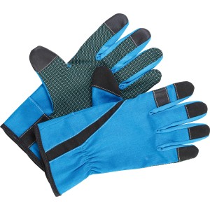 Blaue Floristikhandschuhe Größe 10 mit PVC-Benoppung für Gartenarbeit und Blumenpflege.