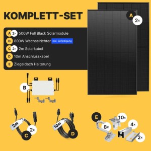 Solakon Balkonkraftwerk 2000W Solaranlage mit Gartenhalterung Steckerfertig Komplettset Photovoltaik 800W Kabellänge 10m