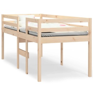 Hochbett aus Kiefernholz, 75x190 cm, mit Leiter und Rausfallschutz für Kinderzimmer.
