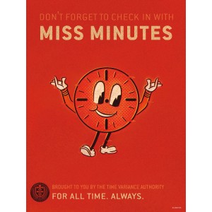 Komar Poster Loki Miss Minutes, 30x40 cm, rote Fototapete mit Comic-Uhr.