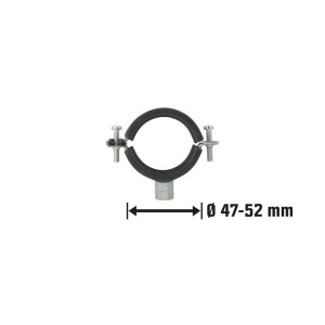 Schraubrohrschelle, 47-52 mm, verzinkt, mit M8/M10 Gewinde für Schallschutzrohre.