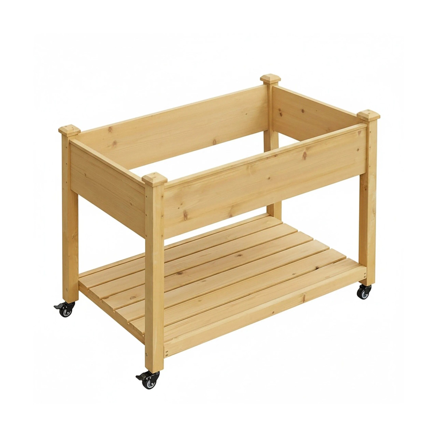 Relaxdays Hochbeet Tannenholz Natur auf Rollen mit Ablage 84 cm x 105 cm x 56,5 cm