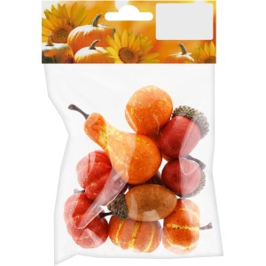 Herbstsortiment Bunt, 10-teilig: Kürbisse und Eicheln aus Styropor im Beutel.