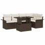 Braunes 6-tlg. vidaXL Garten-Sofa-Set aus Poly Rattan mit Tisch und Kissen.