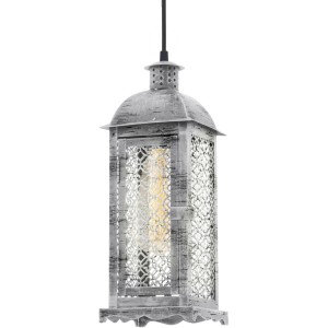 Antike silberne Eglo Pendelleuchte Lisburn 1 aus Stahl, Laternen-Design für E27 Leuchtmittel.