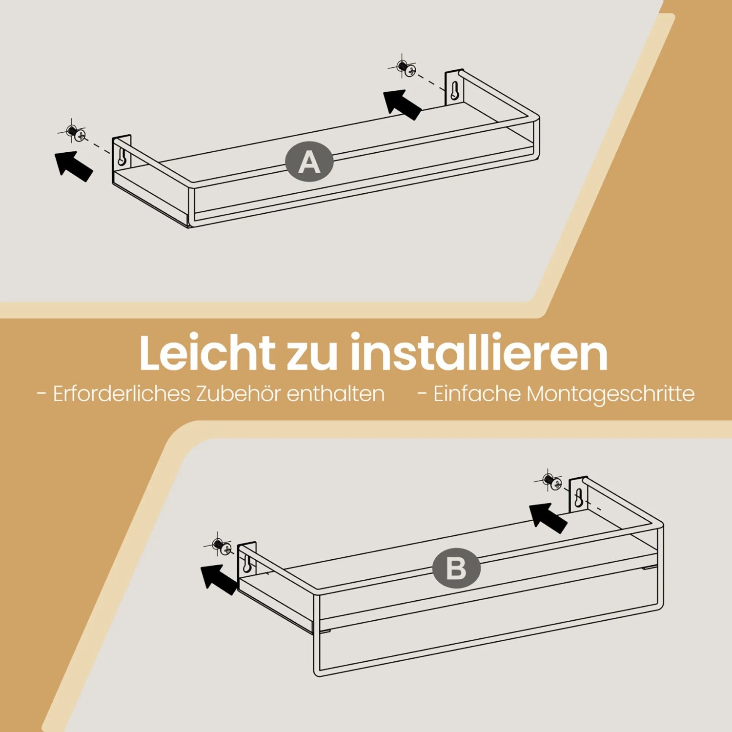 Montageanleitung für Songmics Gewürzregal Wandmontage, 2-teilig, braun-schwarz.