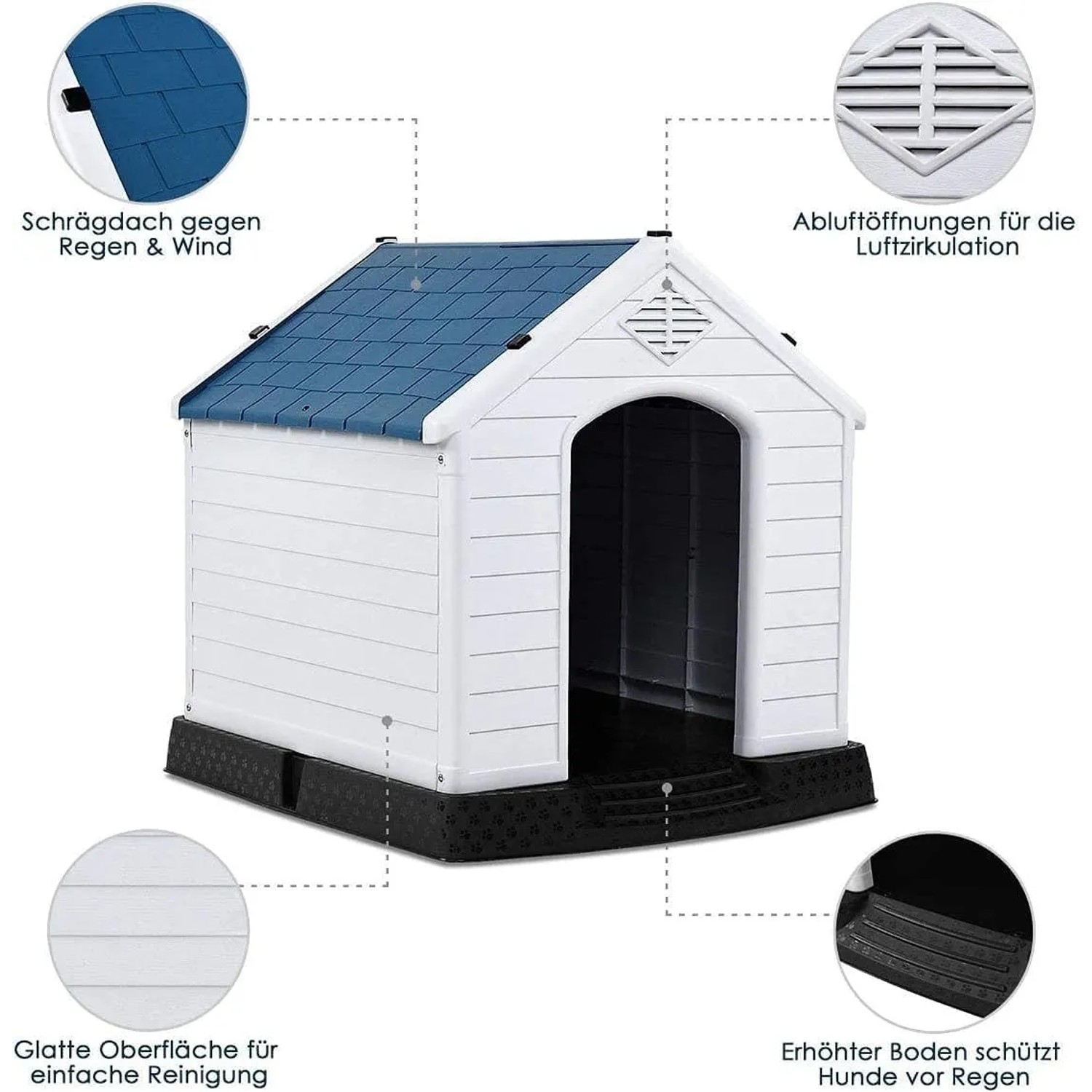 Costway Hundehütte Hundehaus Blau & Weiß 70 x 65 x 71.5 cm_4