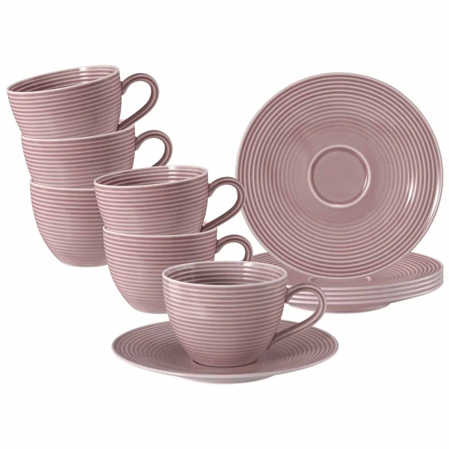 Seltmann Weiden Beat Color Glaze Kaffeetassen mit Untertassen 6er Set Altrosa