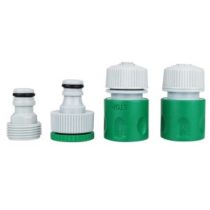 Tifler 4-teiliges Gartenschlauch Adapter Set 1/2 Zoll mit Wasserstop für Bewässerungssysteme.