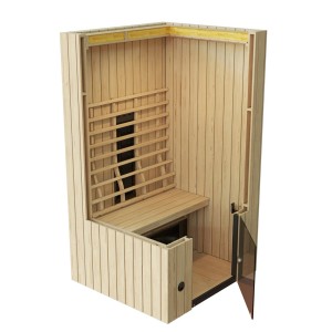 Weka Infrarotkabine Tanilla 1 mit Linienstrahler, Fichtenholz und Glastür.