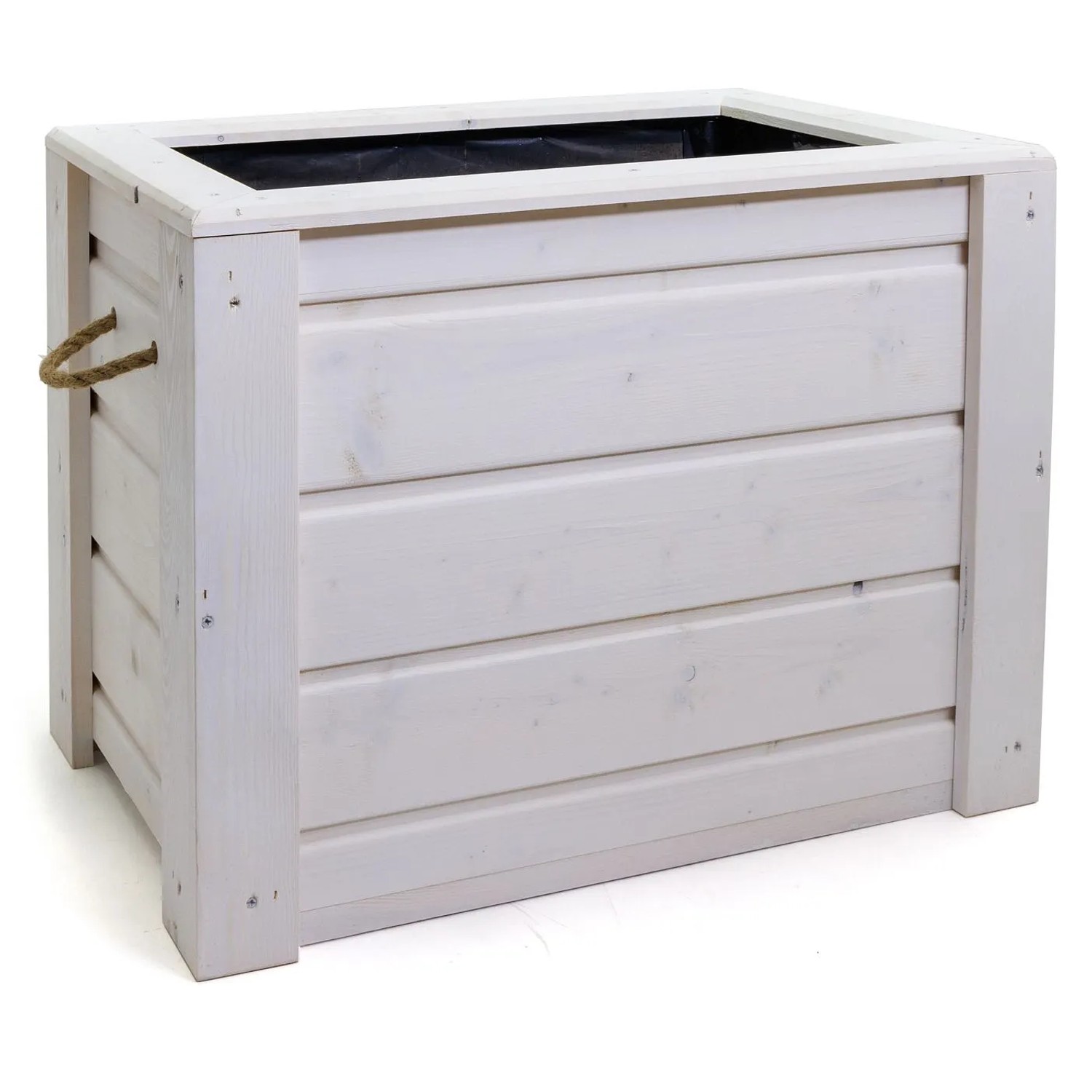 HolzFee Pflanzkasten Flair mit Seilgriffe Skandinavische Fichte Weiß Holz Hoch 60 x 40 x 48 cm