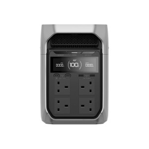 EcoFlow Delta 3 Plus Powerstation (1024 Wh) in Grau mit diversen Anschlüssen.