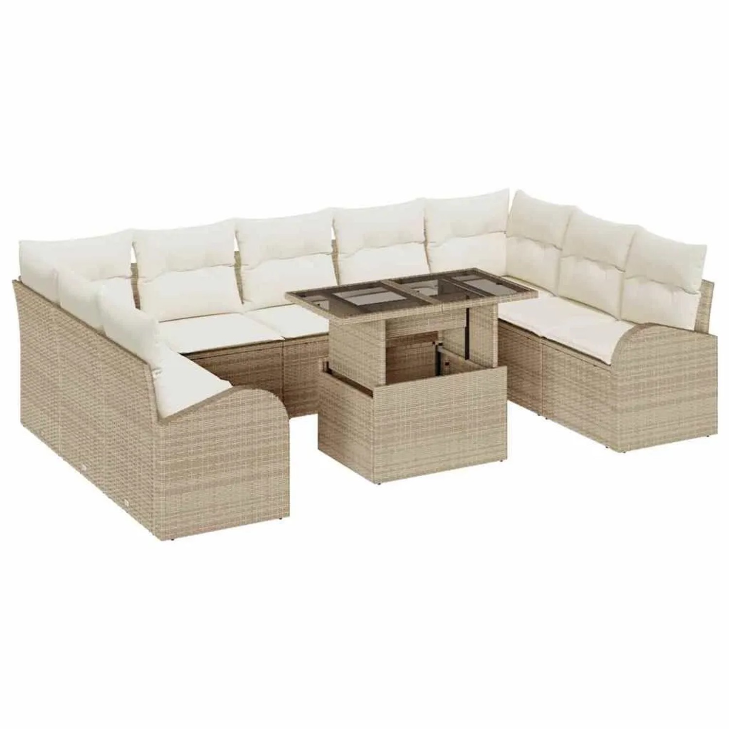 vidaXL Sofa Set mit Kissen 10-Tlg Beige und Creme Poly-Rattan 3348707