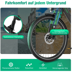 HITWAY E-Bike BK7S Pro: Federung an Sattelstütze & Vorderrad, pannensicherer 27,5 Zoll Reifen für Komfort auf jedem Untergrund.