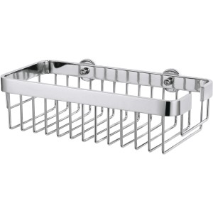 Verchromte Tesa Badablage Aluxx aus Aluminium, Drahtkorb für Badutensilien.