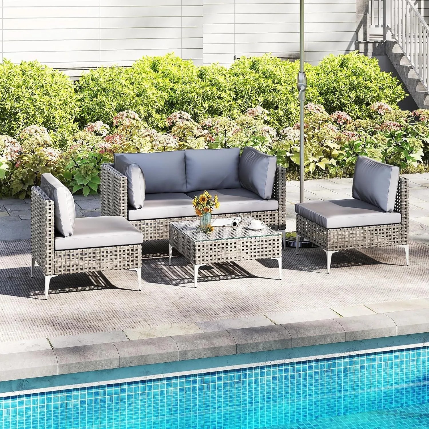 Costway Rattan Gartenmöbel Set Balkonmöbel Set mit Sitz- & Rückenkissen_2